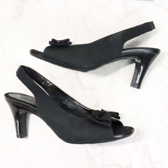 Aerosoles Women's 8M Protoplast Black Fabric Bow Classic Slingback Heels - Picture 4 of 10